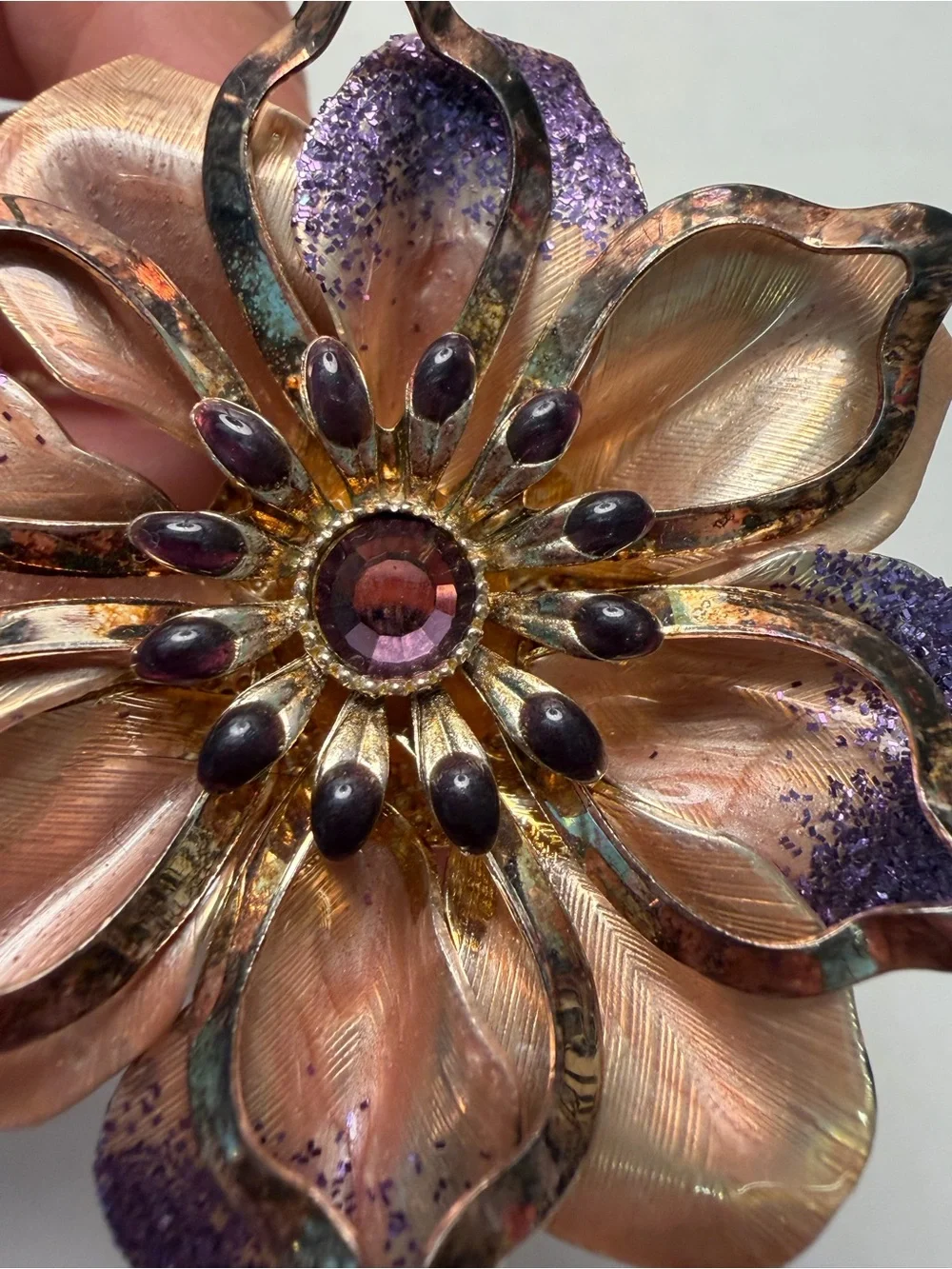 Vintage Floral Purple and Gold Statement Brooch